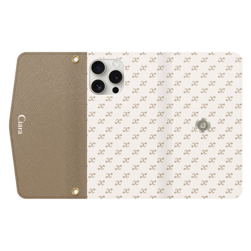 iPhone15ProMaxケース】 手帳型 CIARA MONOGRAM PATTERN(シアラ