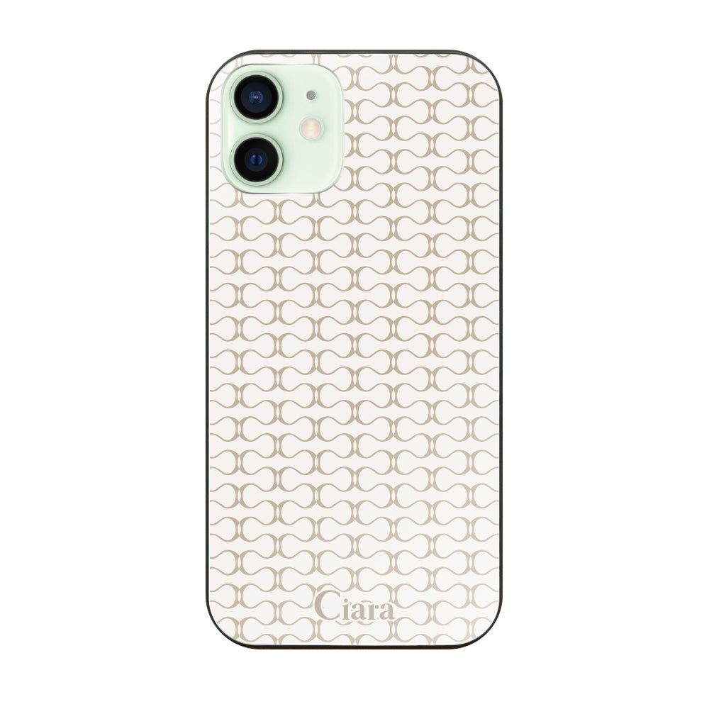 iPhone12miniケース ガラス 強化ガラスケース シアラマカダムパターン ベージュ