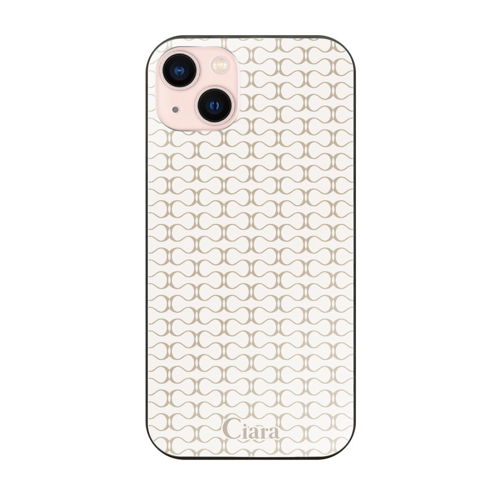 iPhone13ケース ガラス 強化ガラスケース シアラマカダムパターン ベージュ
