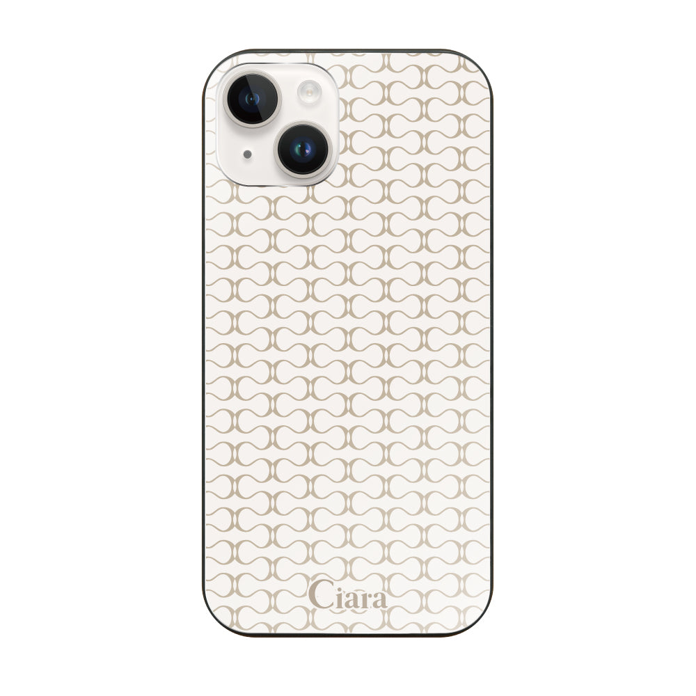 iPhone14ケース ガラス 強化ガラスケース シアラマカダムパターン ベージュ