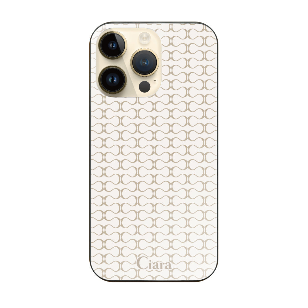 iPhone14Proケース ガラス 強化ガラスケース シアラマカダムパターン ベージュ