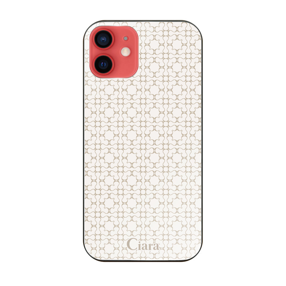 iPhone11ケース ガラス 強化ガラスケース シアラマカダムフルパターン ベージュ