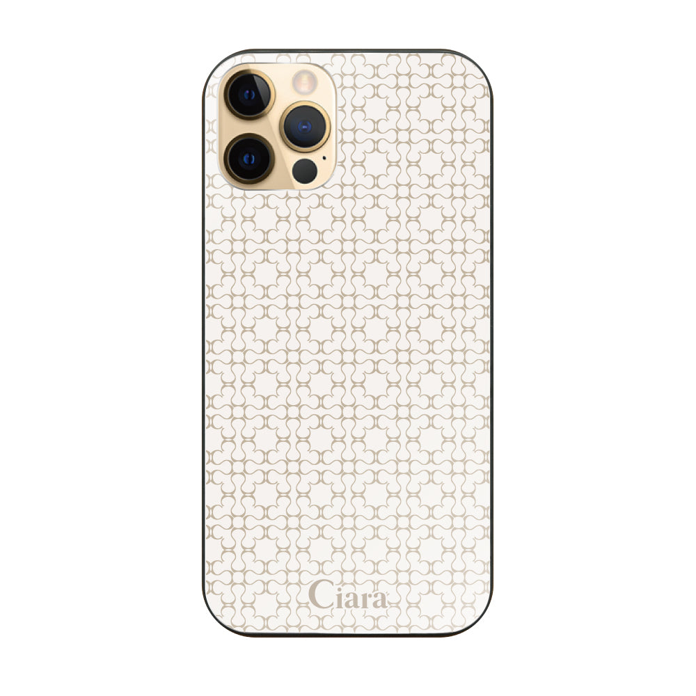 iPhone11Proケース ガラス 強化ガラスケース シアラマカダムフルパターン ベージュ