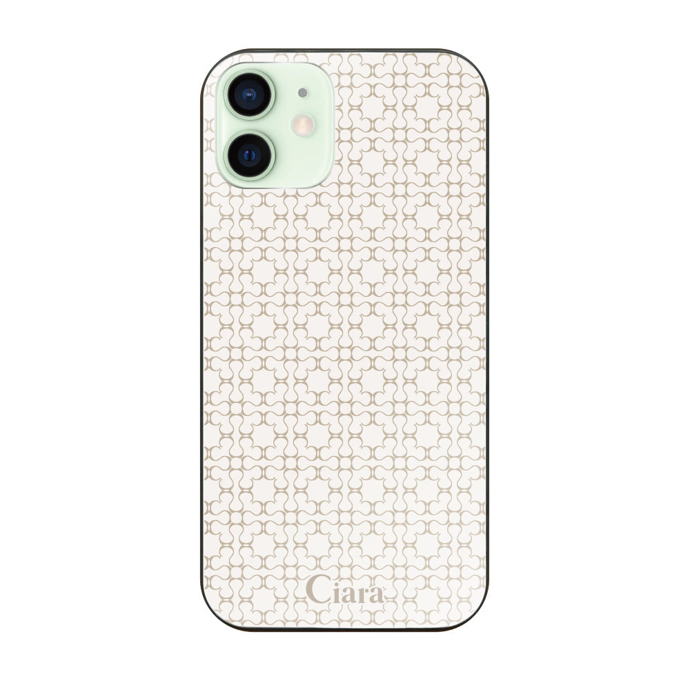 iPhone12miniケース ガラス 強化ガラスケース シアラマカダムフルパターン ベージュ