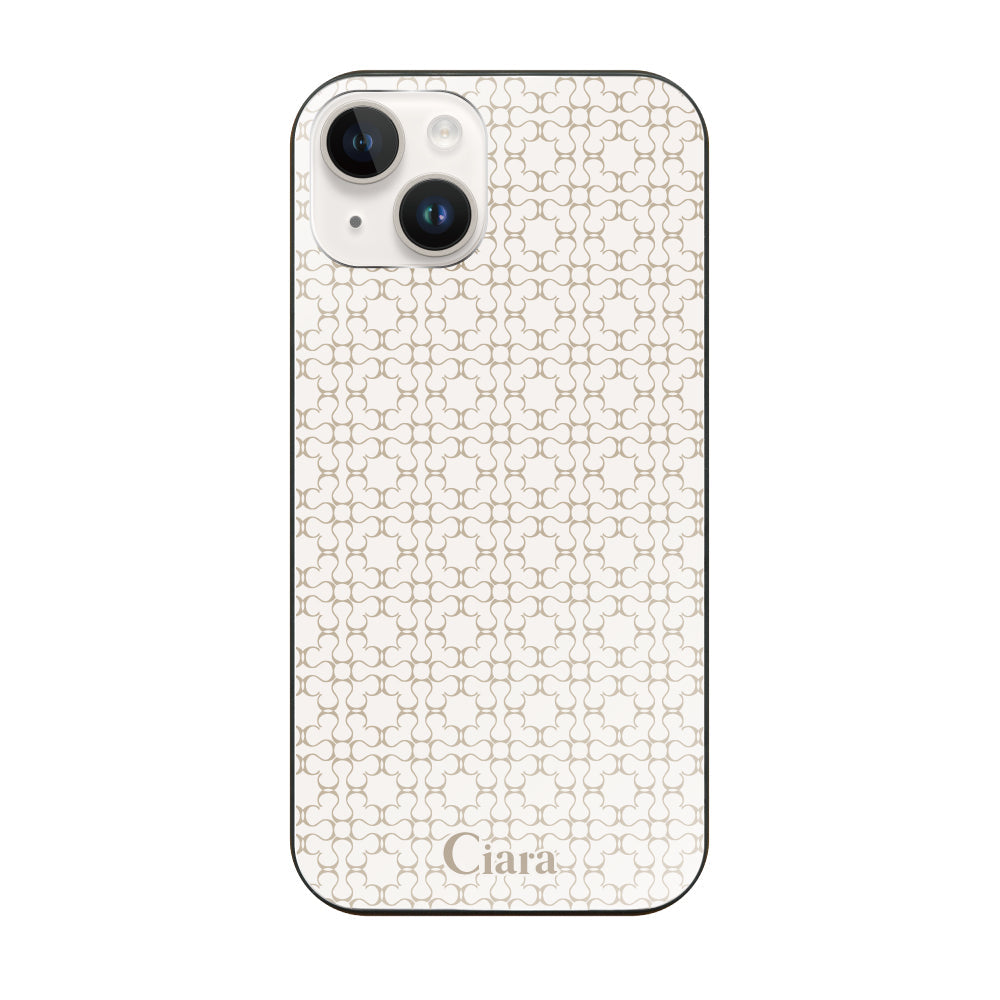 iPhone14ケース ガラス 強化ガラスケース シアラマカダムフルパターン ベージュ