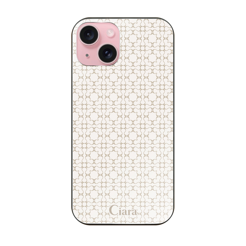 iPhone15ケース ガラス 強化ガラスケース シアラマカダムフルパターン ベージュ