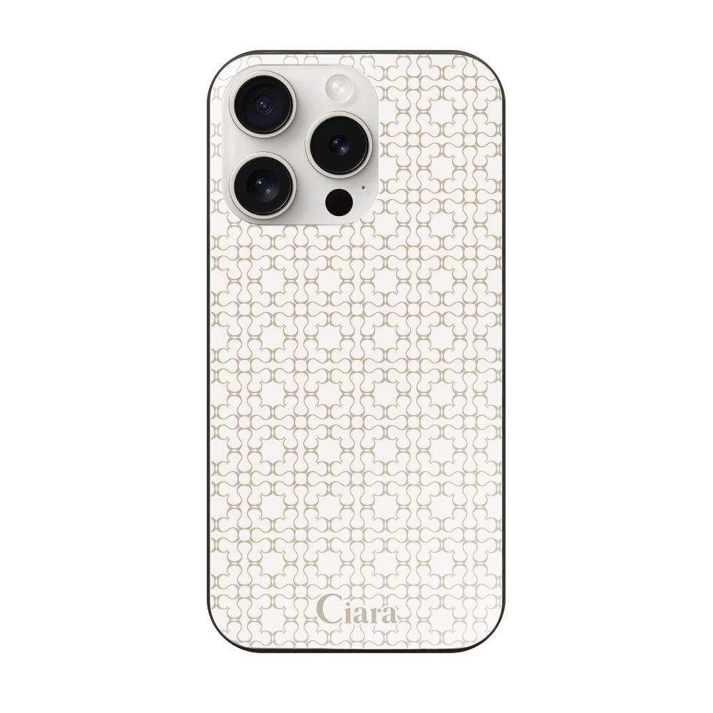 iPhone15ProMaxケース ガラス 強化ガラスケース シアラマカダムフルパターン ベージュ