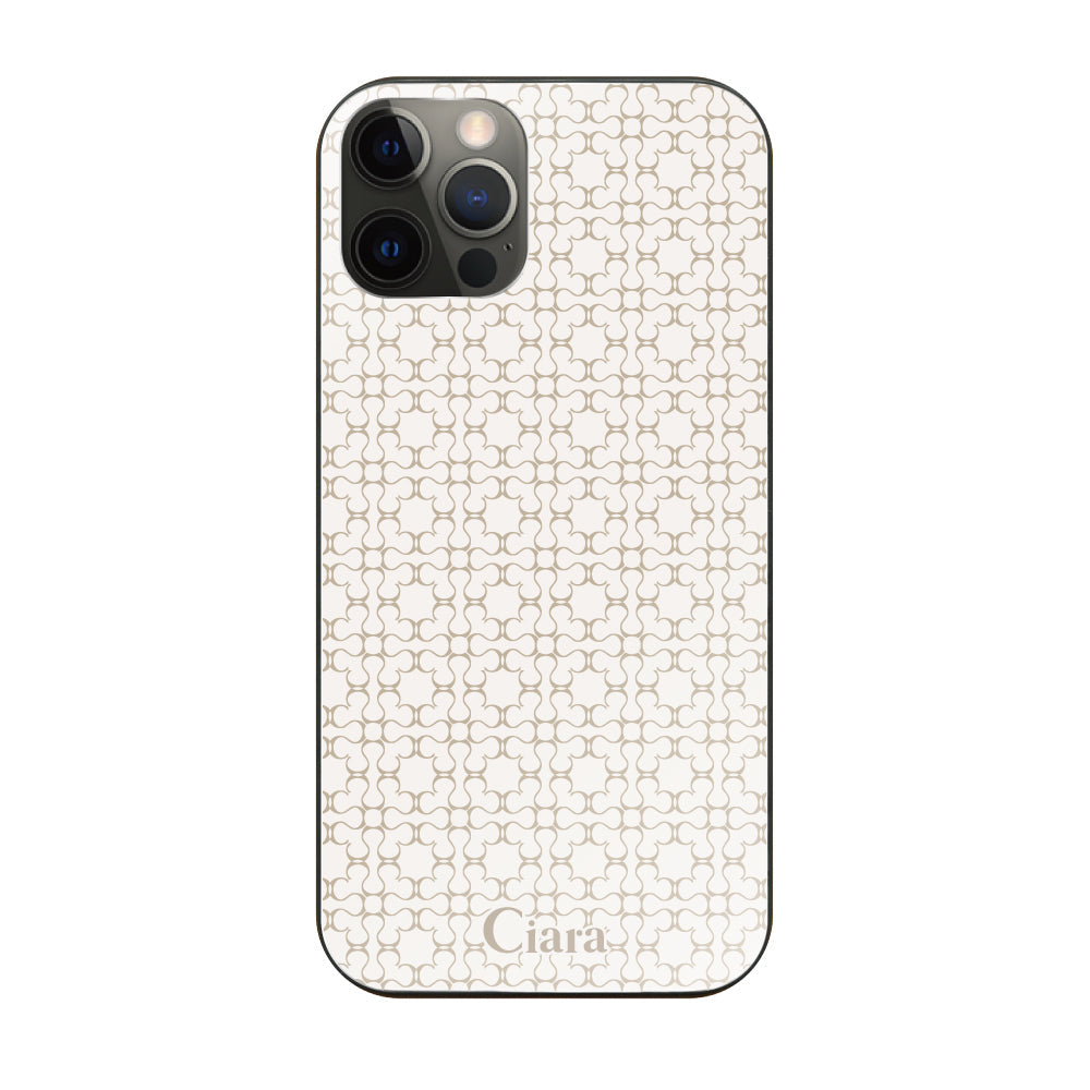 iPhoneX/XSケース ガラス 強化ガラスケース シアラマカダムフルパターン ベージュ