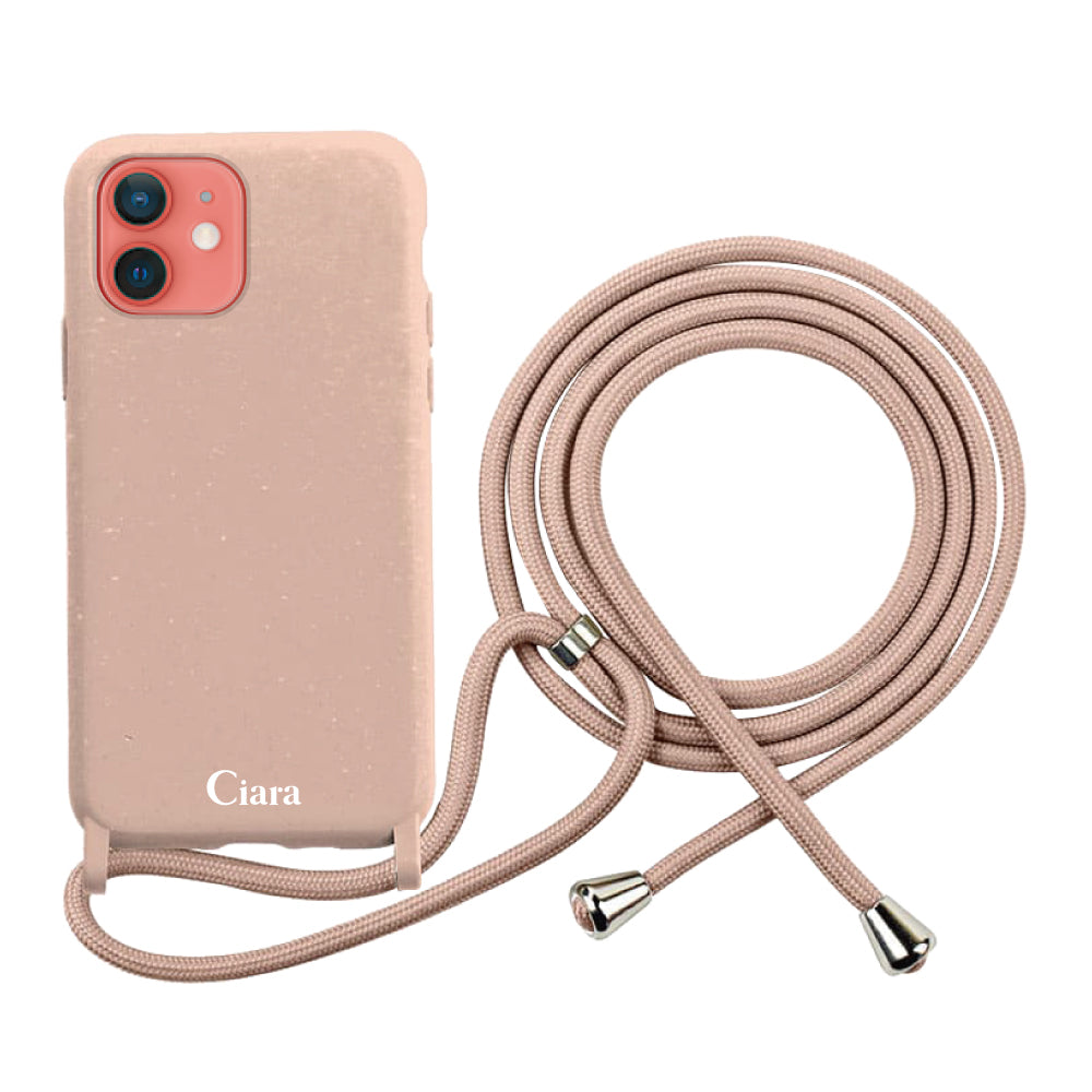 iPhone11ケース サスティナブルストラップケース ロゴ サンドピンク