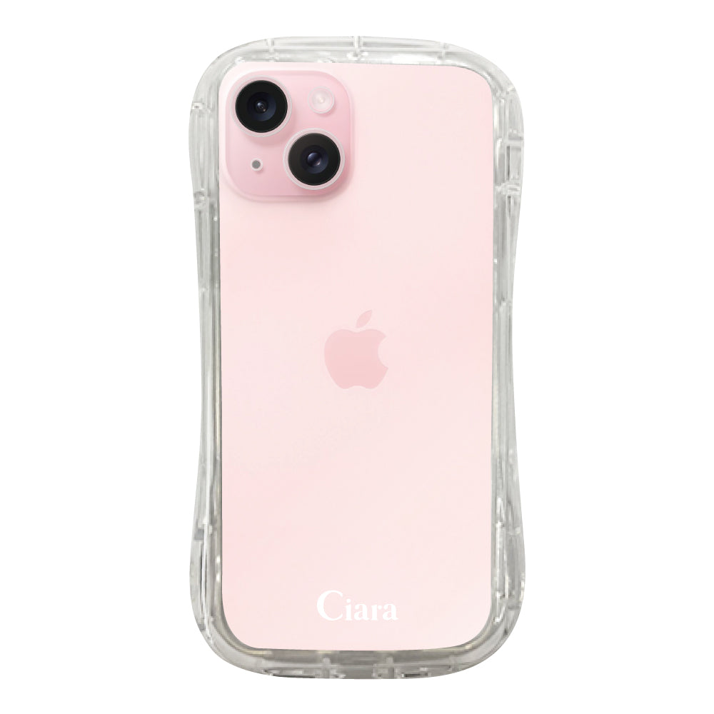 iPhone15ケース TPUグリップ クリアケース ロゴ ホワイト