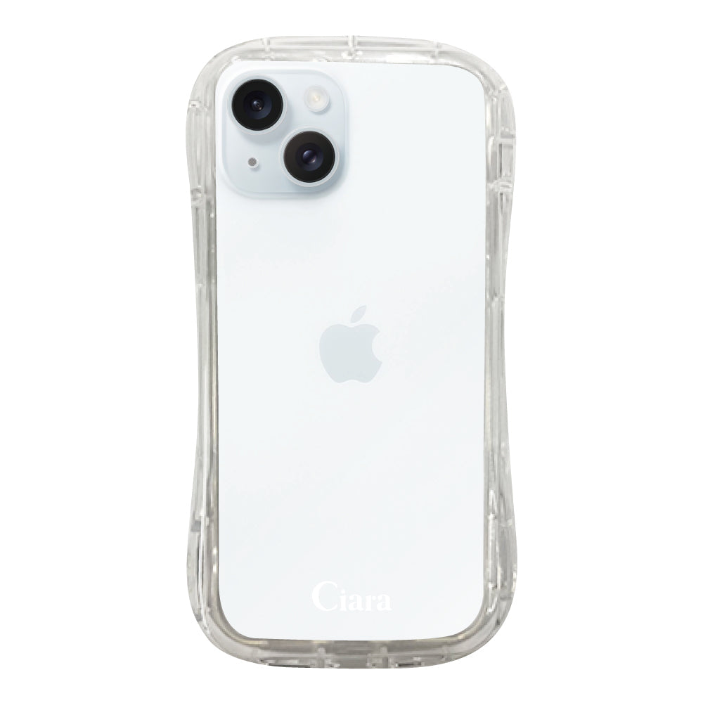 iPhone15Plusケース TPUグリップ クリアケース ロゴ ホワイト