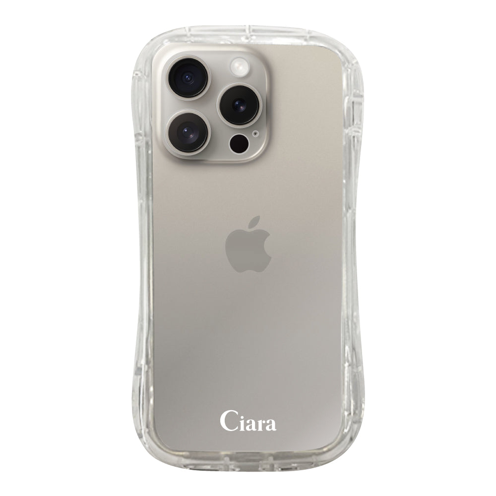 iPhone15Proケース TPUグリップ クリアケース ロゴ ホワイト