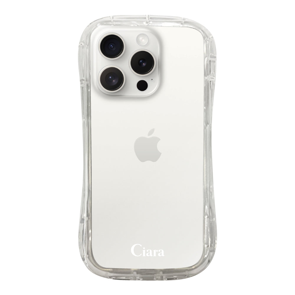 iPhone15ProMaxケース TPUグリップ クリアケース ロゴ ホワイト