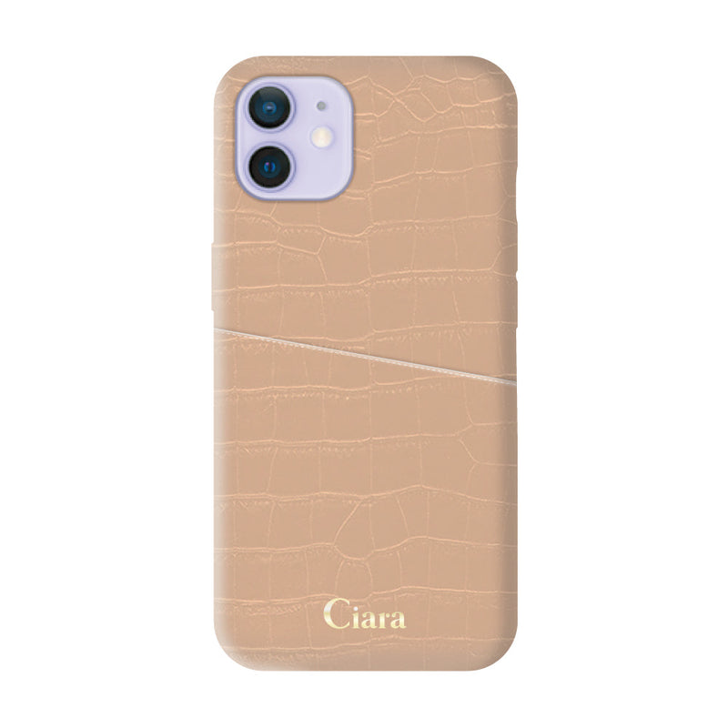 iPhoneケース クロコPUポケット レザーカード収納ケース ロゴ