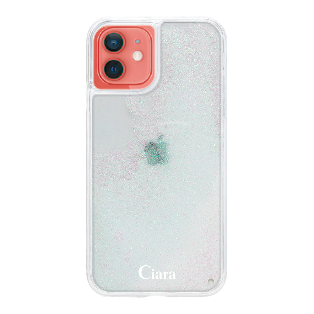 iPhone11 グリッター オイルクリアケース ロゴ ホワイト