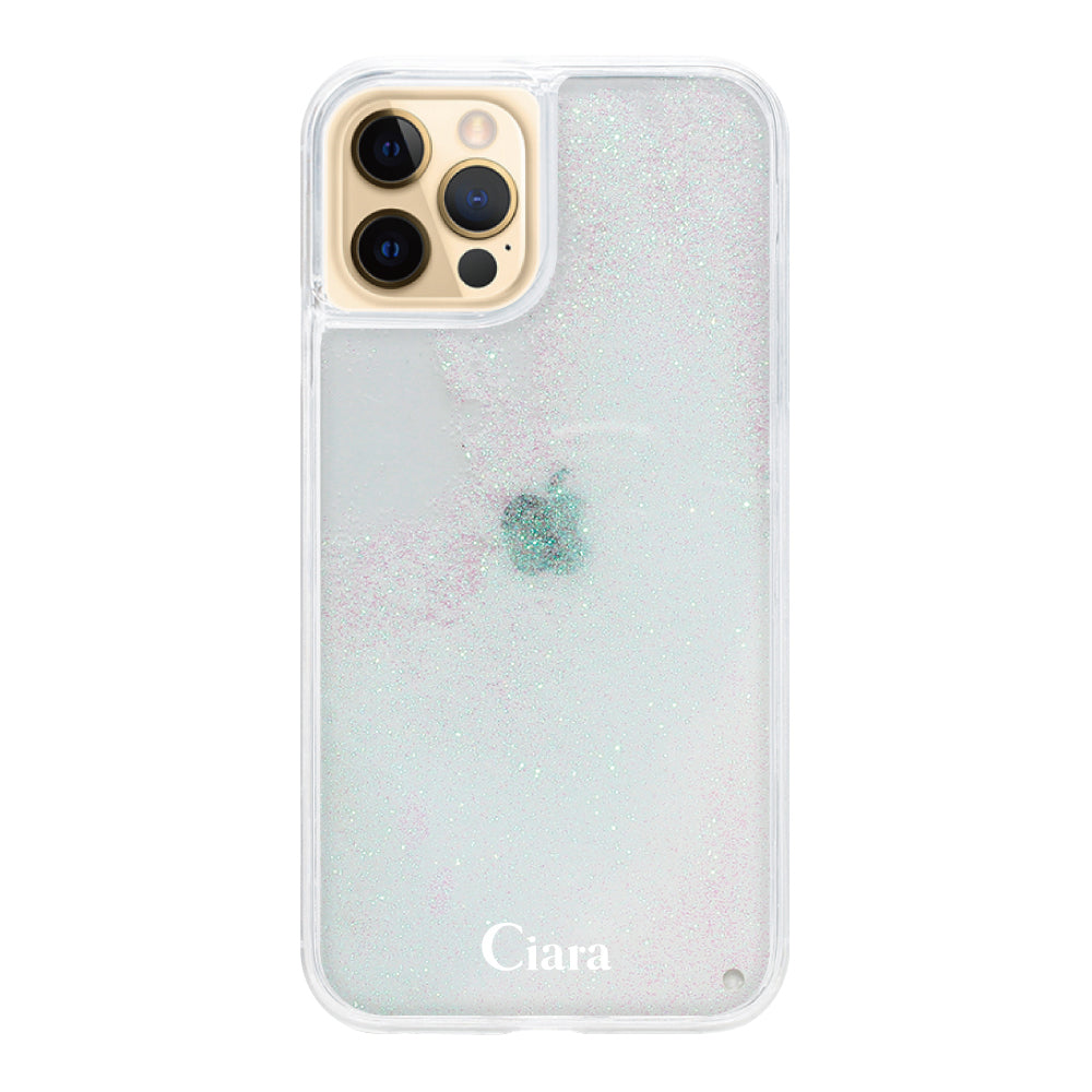 iPhone11Pro グリッター オイルクリアケース ロゴ ホワイト