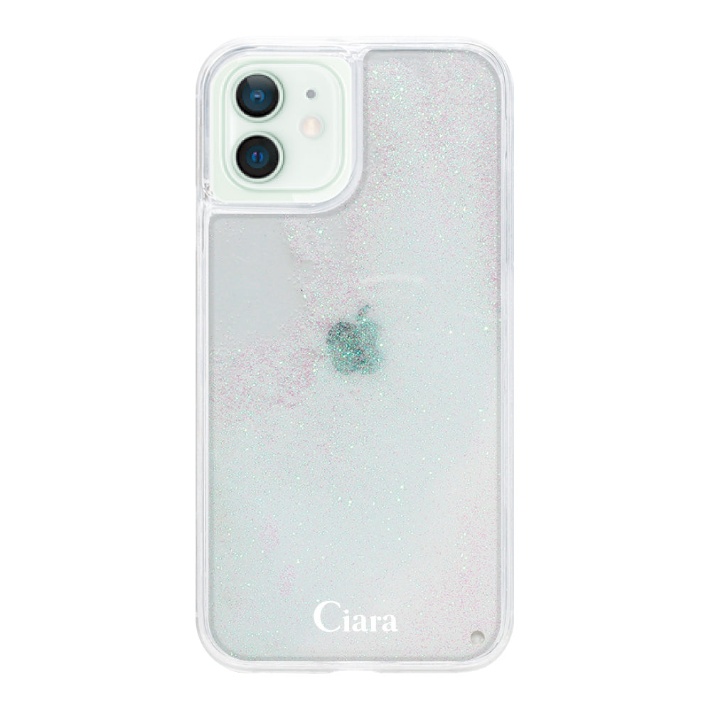 iPhone12mini グリッター オイルクリアケース ロゴ ホワイト
