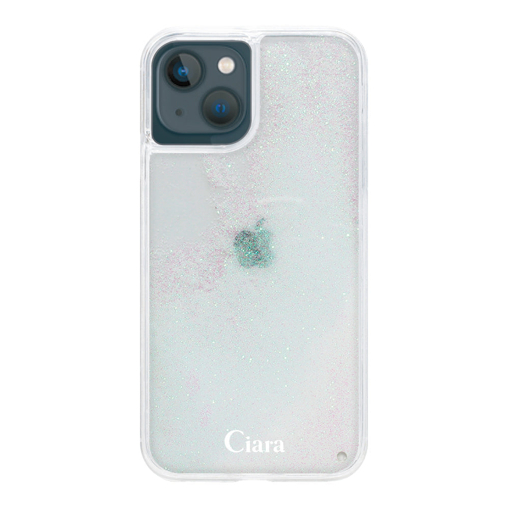 iPhone13mini グリッター オイルクリアケース ロゴ ホワイト