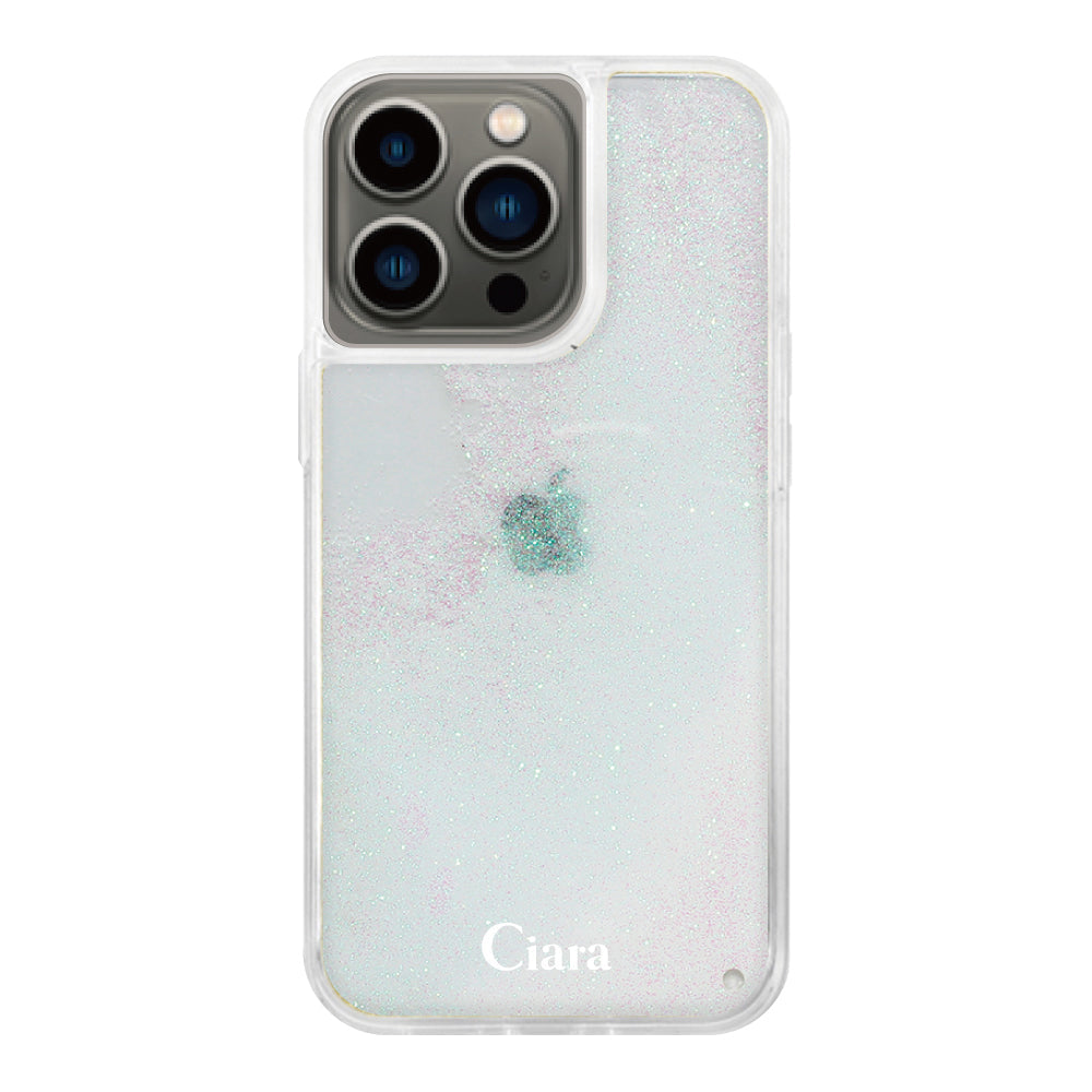 iPhone13Pro グリッター オイルクリアケース ロゴ ホワイト