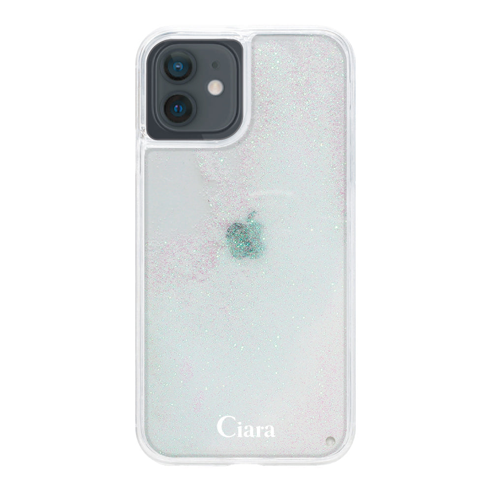 iPhoneXR グリッター オイルクリアケース ロゴ ホワイト