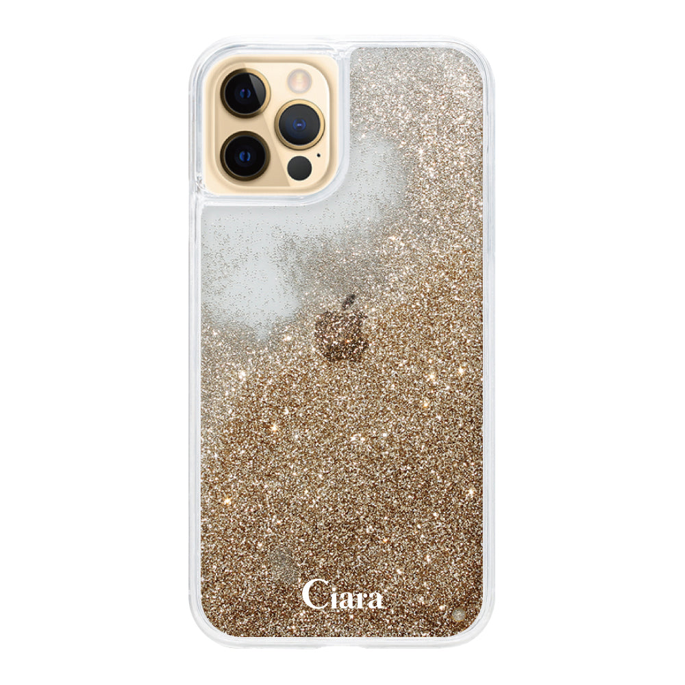 iPhone11ProMax グリッター オイルクリアケース ロゴ ゴールド