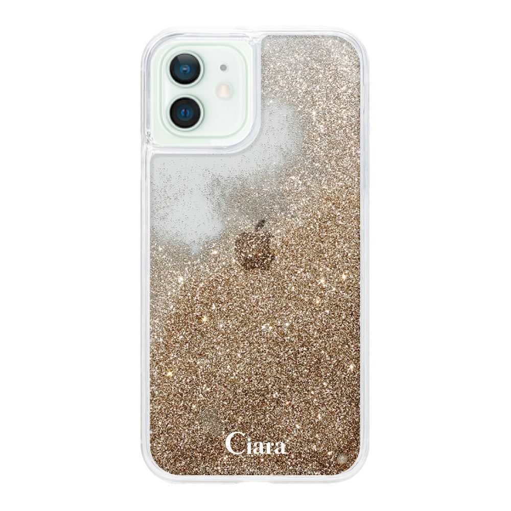 iPhone12mini グリッター オイルクリアケース ロゴ ゴールド