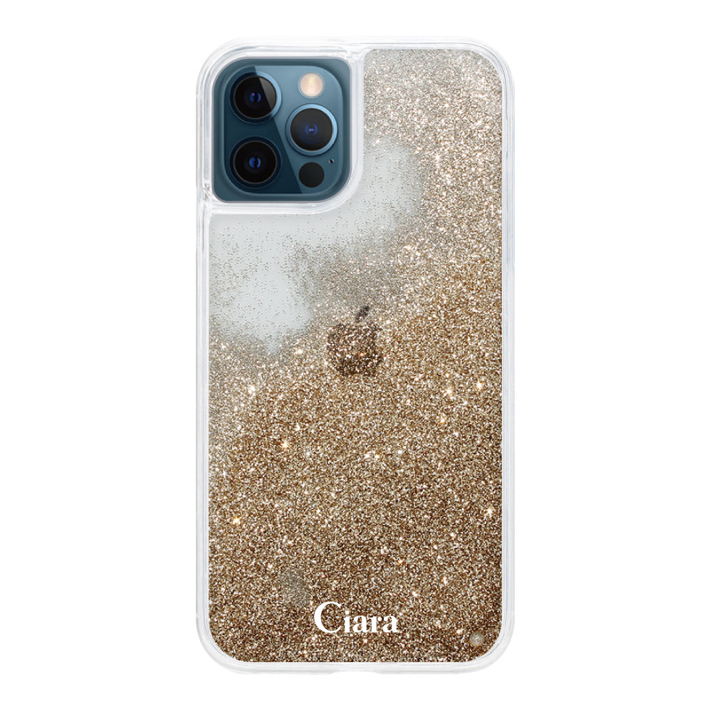 iPhone12ProMax グリッター オイルクリアケース ロゴ ゴールド