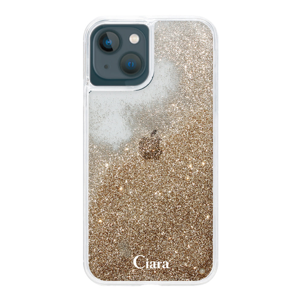 iPhone13mini グリッター オイルクリアケース ロゴ ゴールド