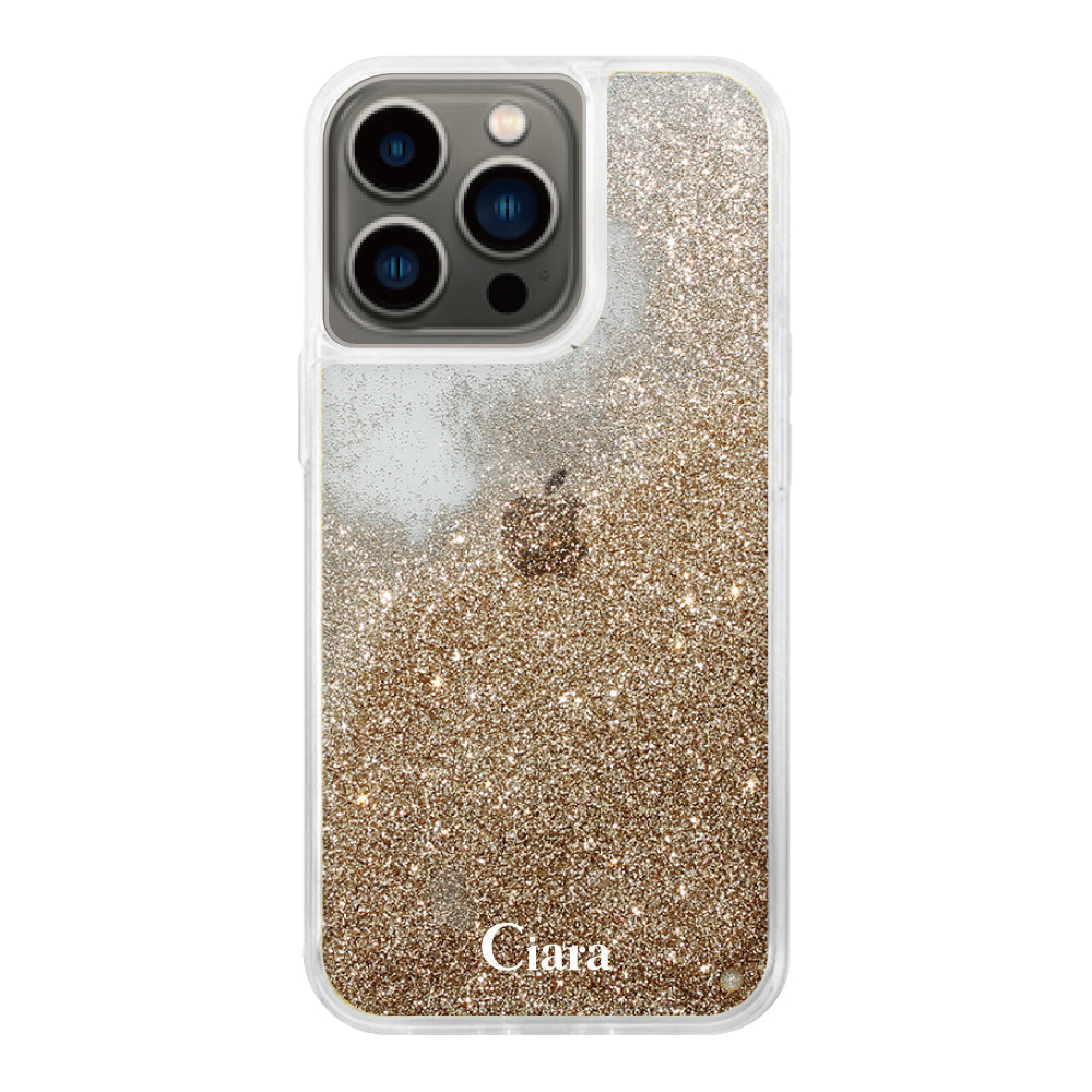 iPhone13Pro グリッター オイルクリアケース ロゴ ゴールド
