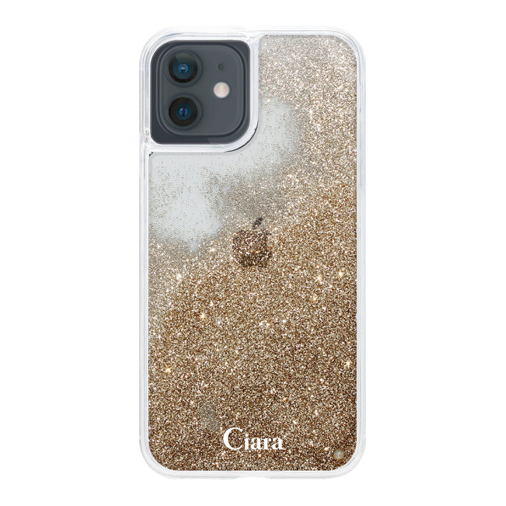 iPhoneXR グリッター オイルクリアケース ロゴ ゴールド