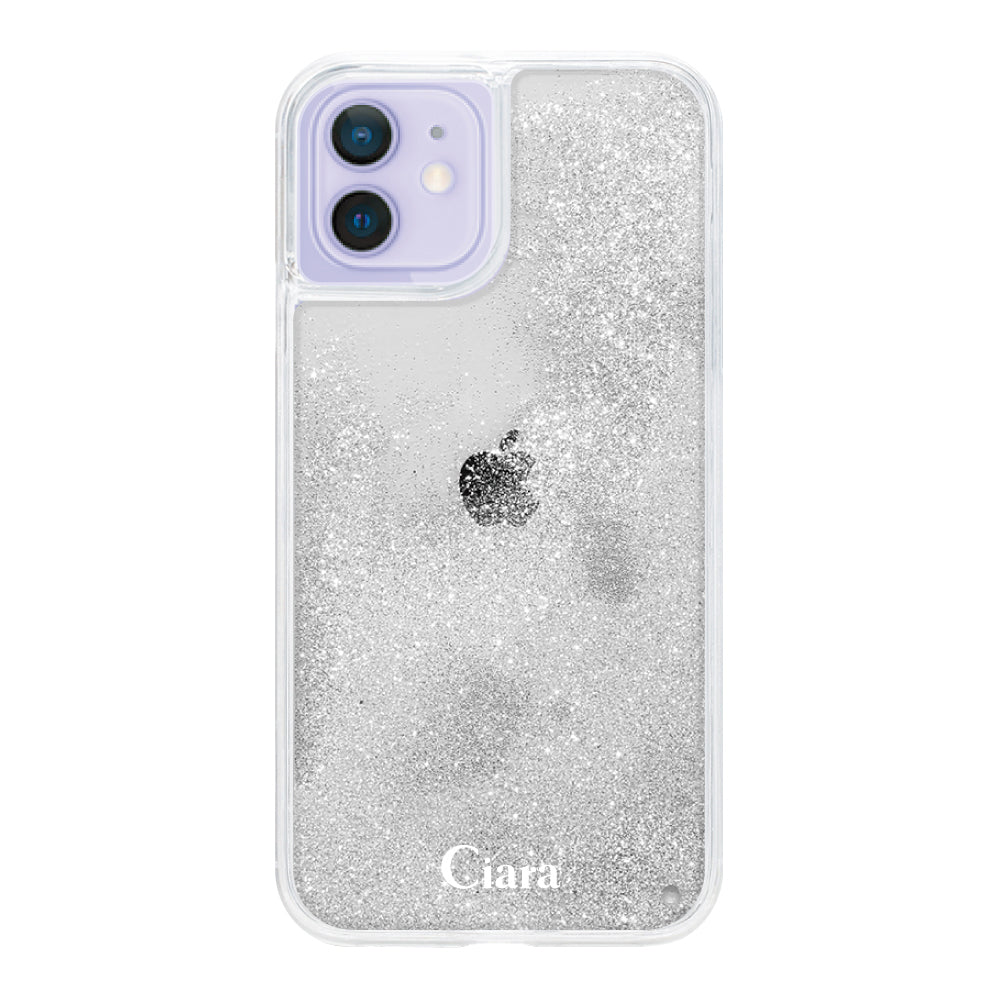 iPhone12/12Pro グリッター オイルクリアケース ロゴ シルバー