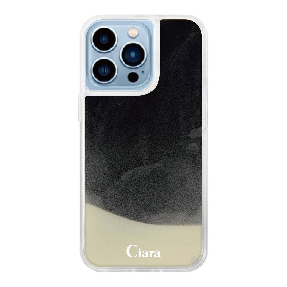 iPhone13ProMaxケース ネオンサンド オイルケース ロゴ ホワイト/ブラック