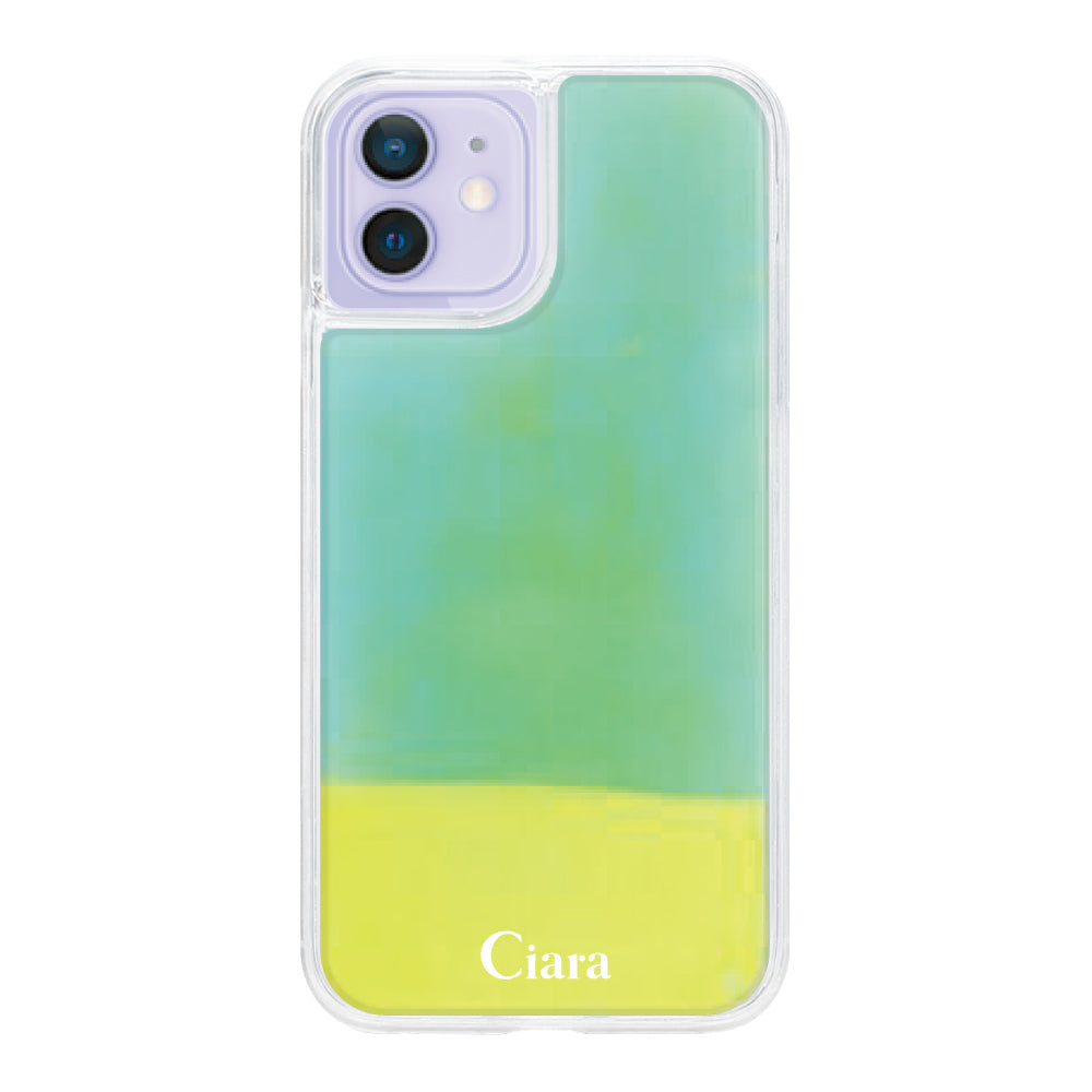 iPhone12/12Proケース ネオンサンド オイルケース ロゴ イエロー/グリーン