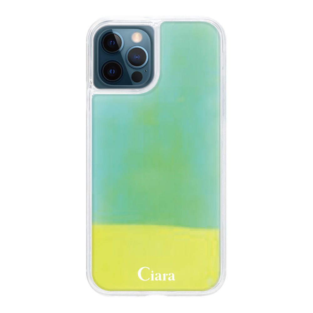 iPhone12ProMaxケース ネオンサンド オイルケース ロゴ イエロー/グリーン
