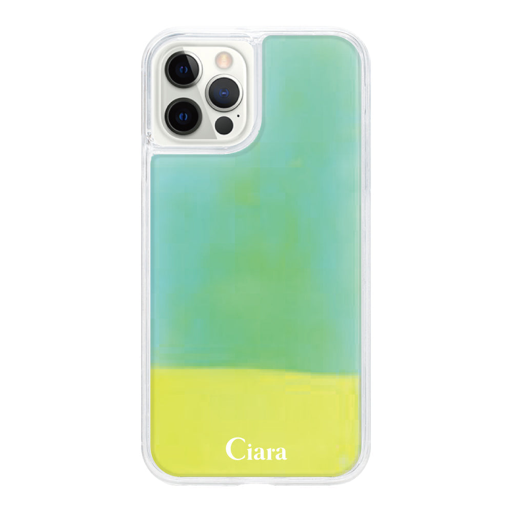 iPhoneXSMAXケース ネオンサンド オイルケース ロゴ イエロー/グリーン