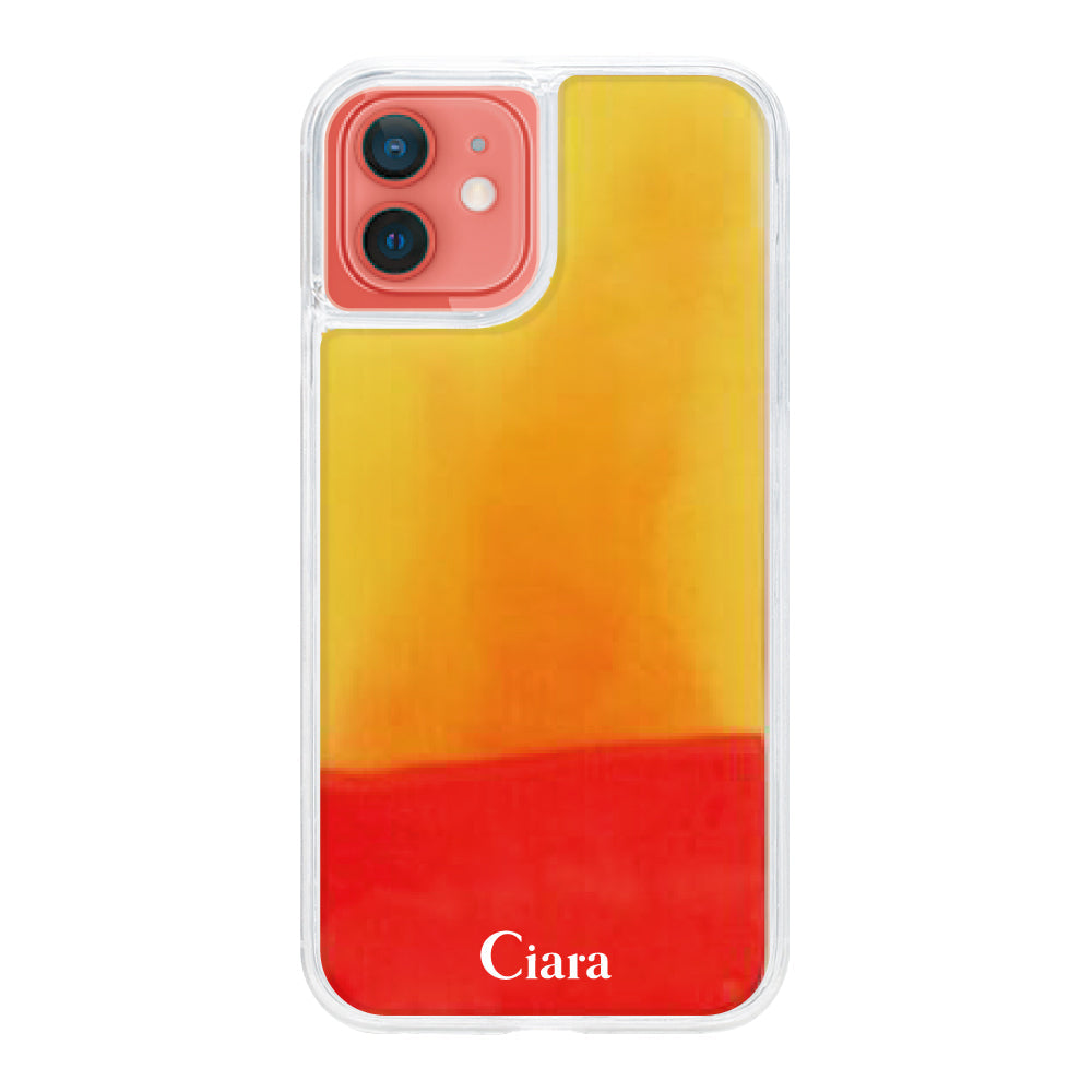 iPhone11ケース ネオンサンド オイルケース ロゴ オレンジ/イエロー