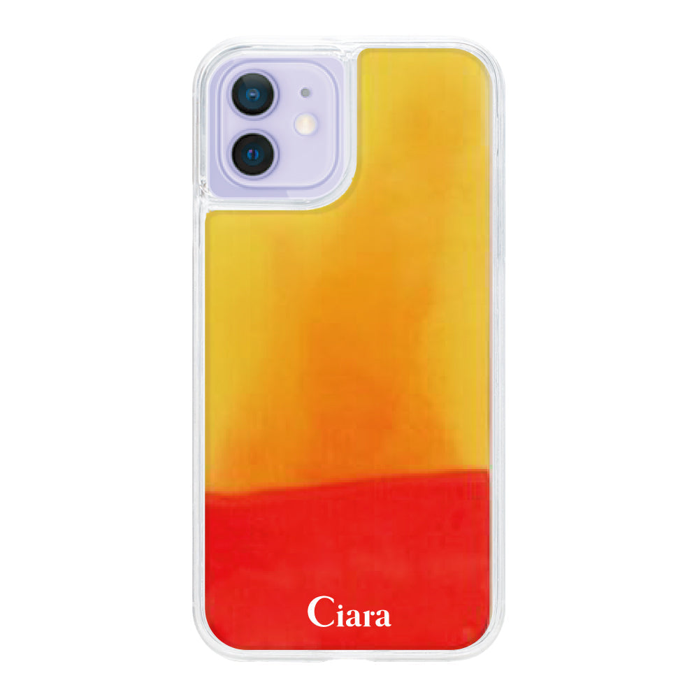 iPhone12/12Proケース ネオンサンド オイルケース ロゴ オレンジ/イエロー