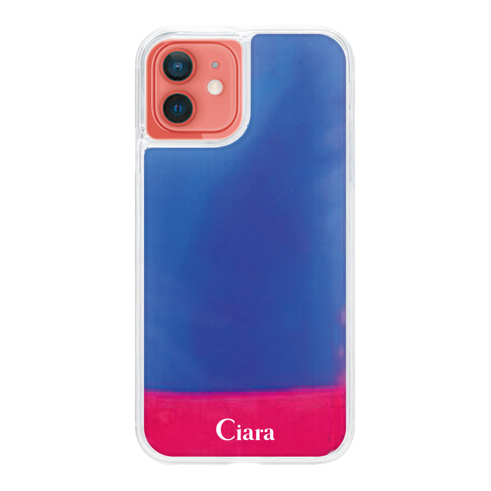 iPhone11ケース ネオンサンド オイルケース ロゴ ピンク/ブルー
