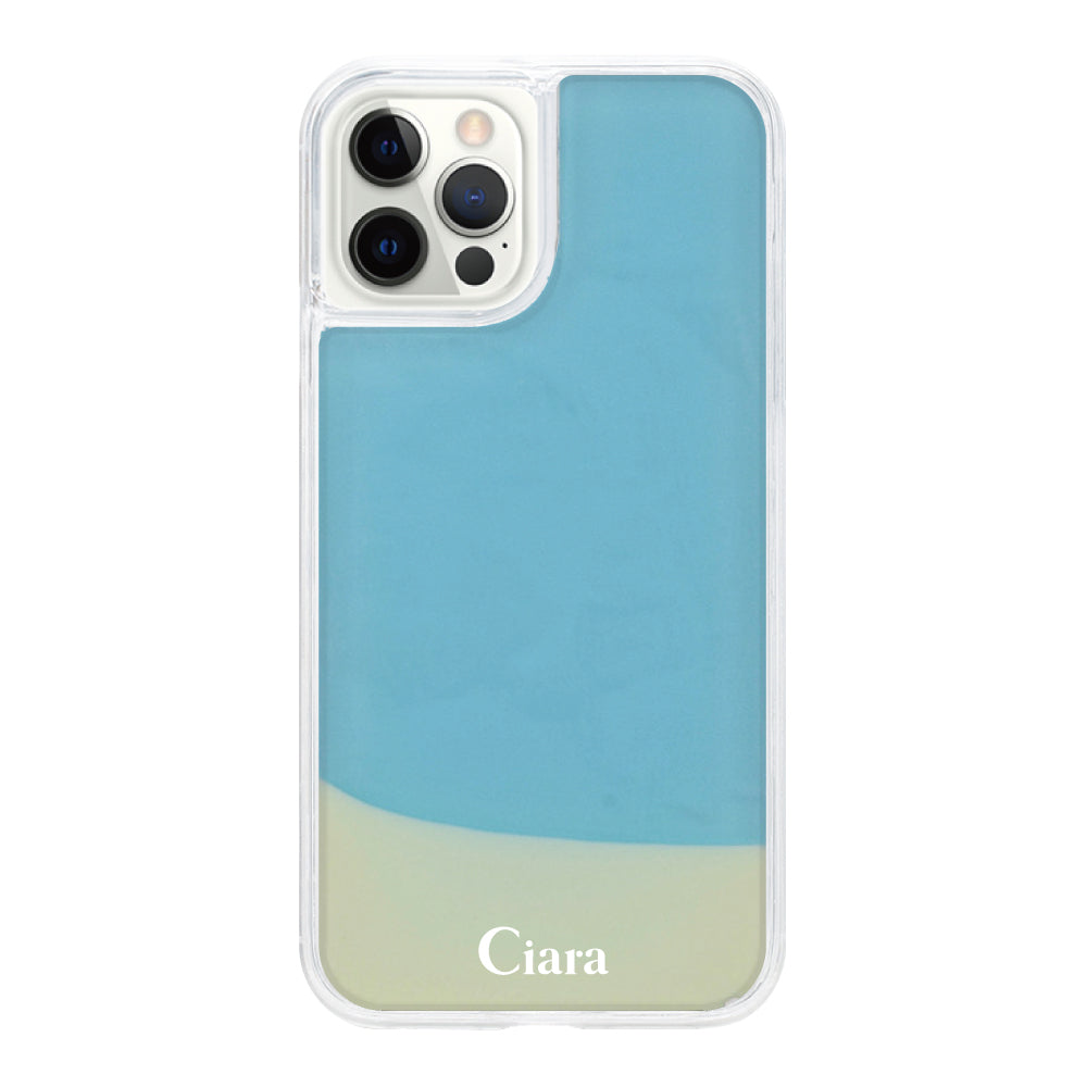 iPhoneXSMAXケース ネオンサンド オイルケース ロゴ ホワイト/ブルー