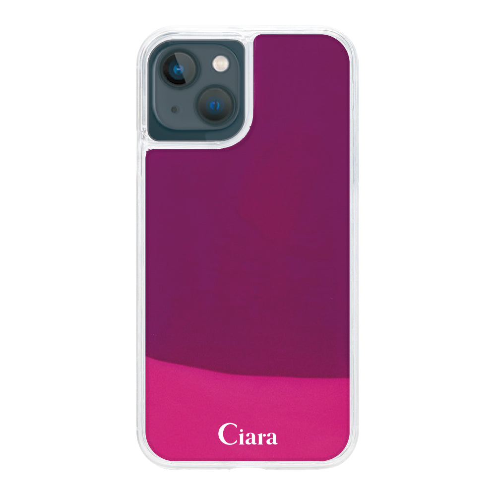 iPhone13miniケース ネオンサンド オイルケース ロゴ ピンク/パープル