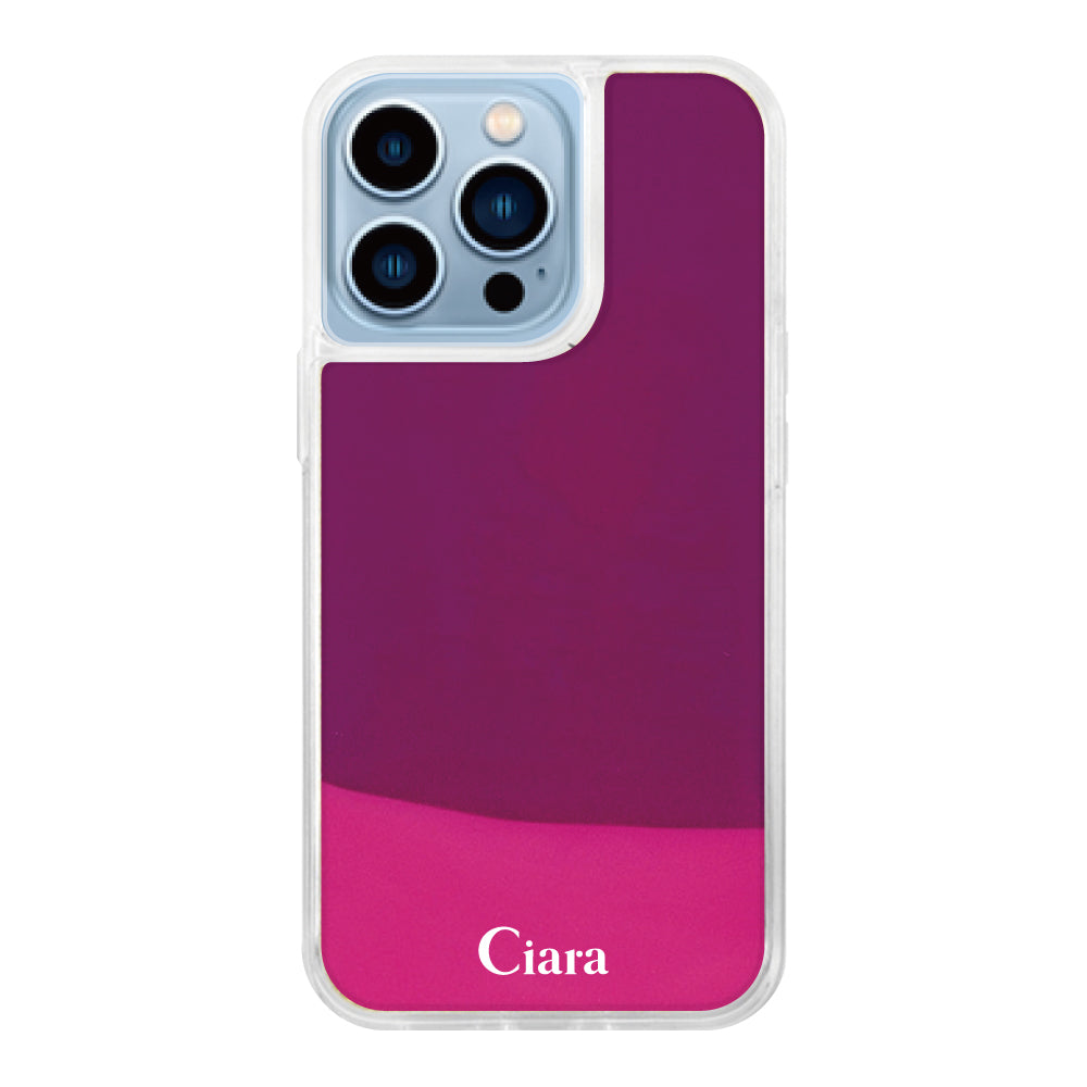 iPhone13ProMaxケース ネオンサンド オイルケース ロゴ ピンク/パープル