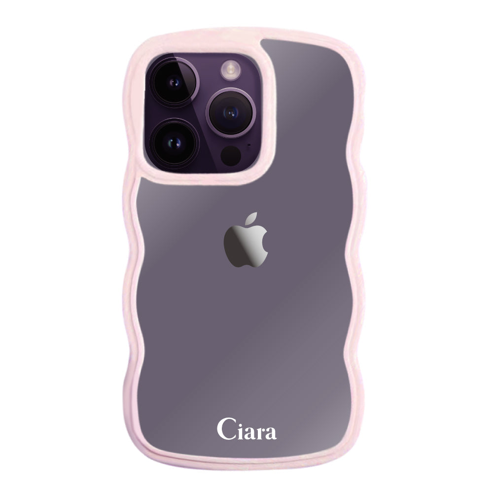 iPhone14ProMaxケース ウェーブフレーム クリアケース ロゴ ピンク