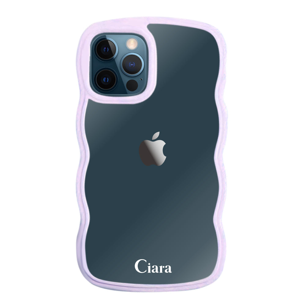iPhone12ProMaxケース ウェーブフレーム クリアケース ロゴ パープル