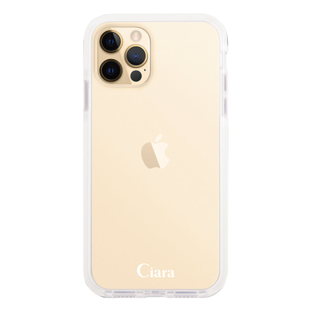 iPhone11ProMaxケース クッションバンパー 耐衝撃クリアケース ロゴ ホワイト