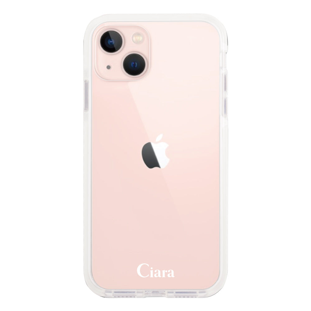 iPhone13ケース クッションバンパー 耐衝撃クリアケース ロゴ ホワイト