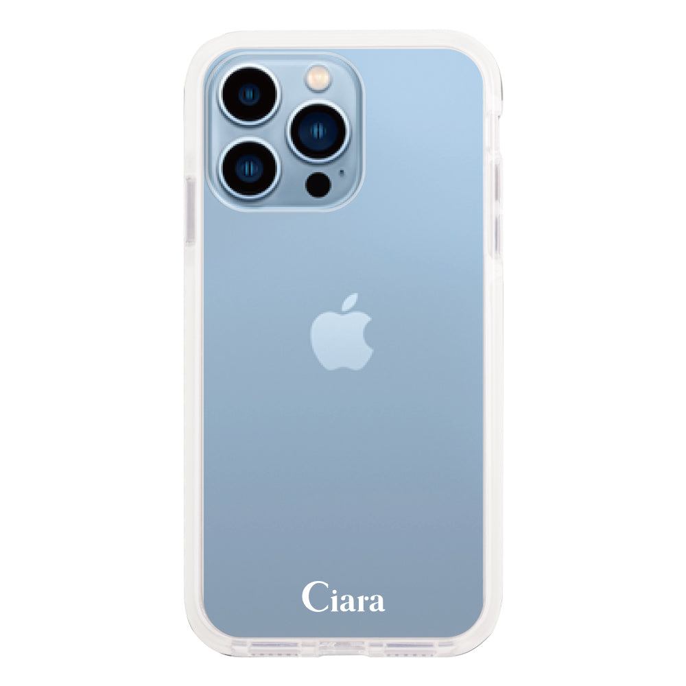 iPhone13ProMaxケース クッションバンパー 耐衝撃クリアケース ロゴ ホワイト