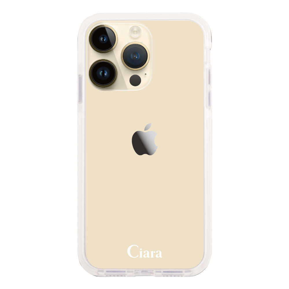 iPhone14Proケース クッションバンパー 耐衝撃クリアケース ロゴ ホワイト