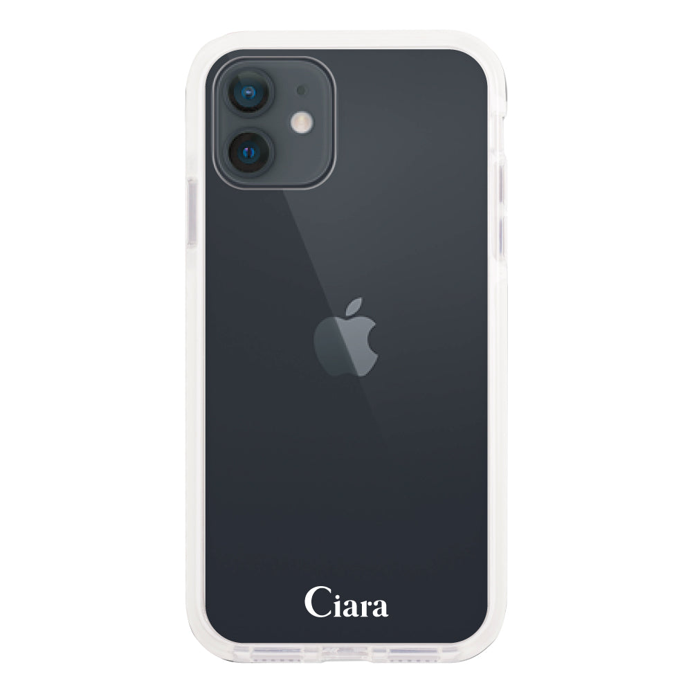 iPhoneXRケース クッションバンパー 耐衝撃クリアケース ロゴ ホワイト