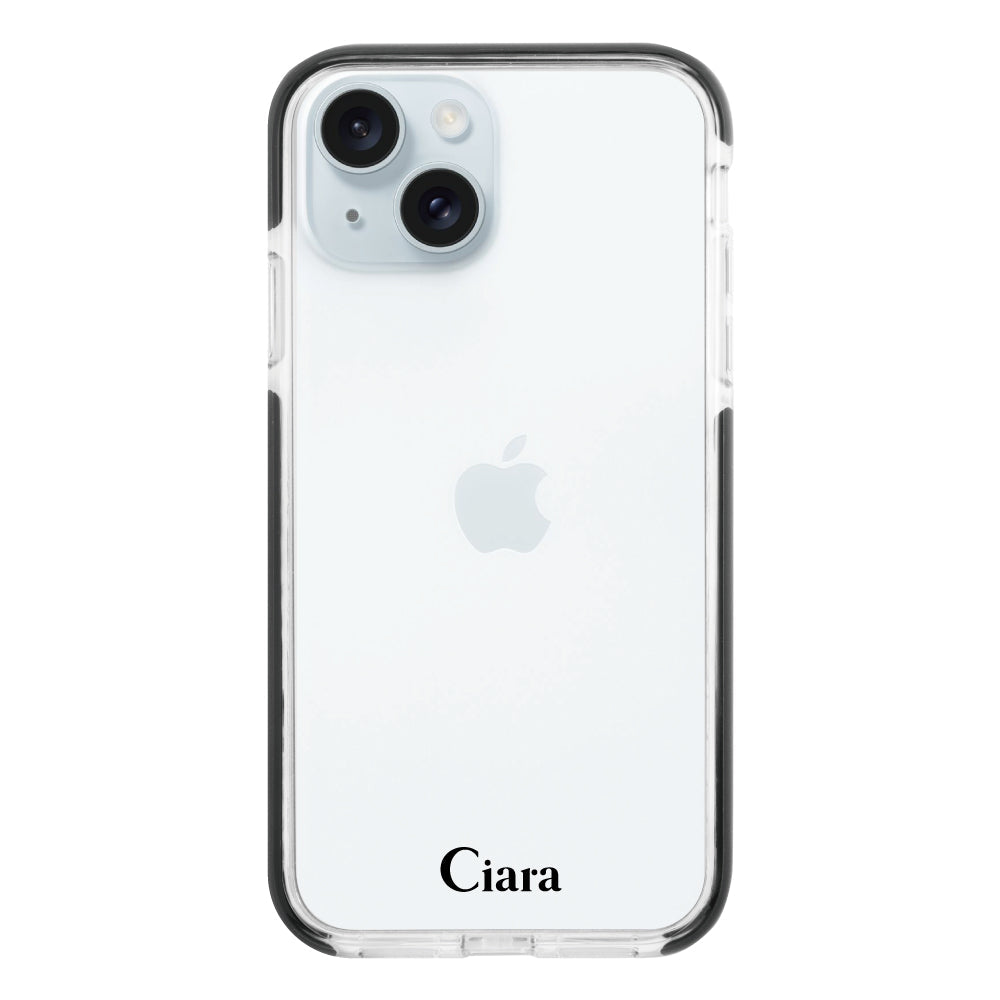iPhone15Plusケース クッションバンパー 耐衝撃クリアケース ロゴ ブラック