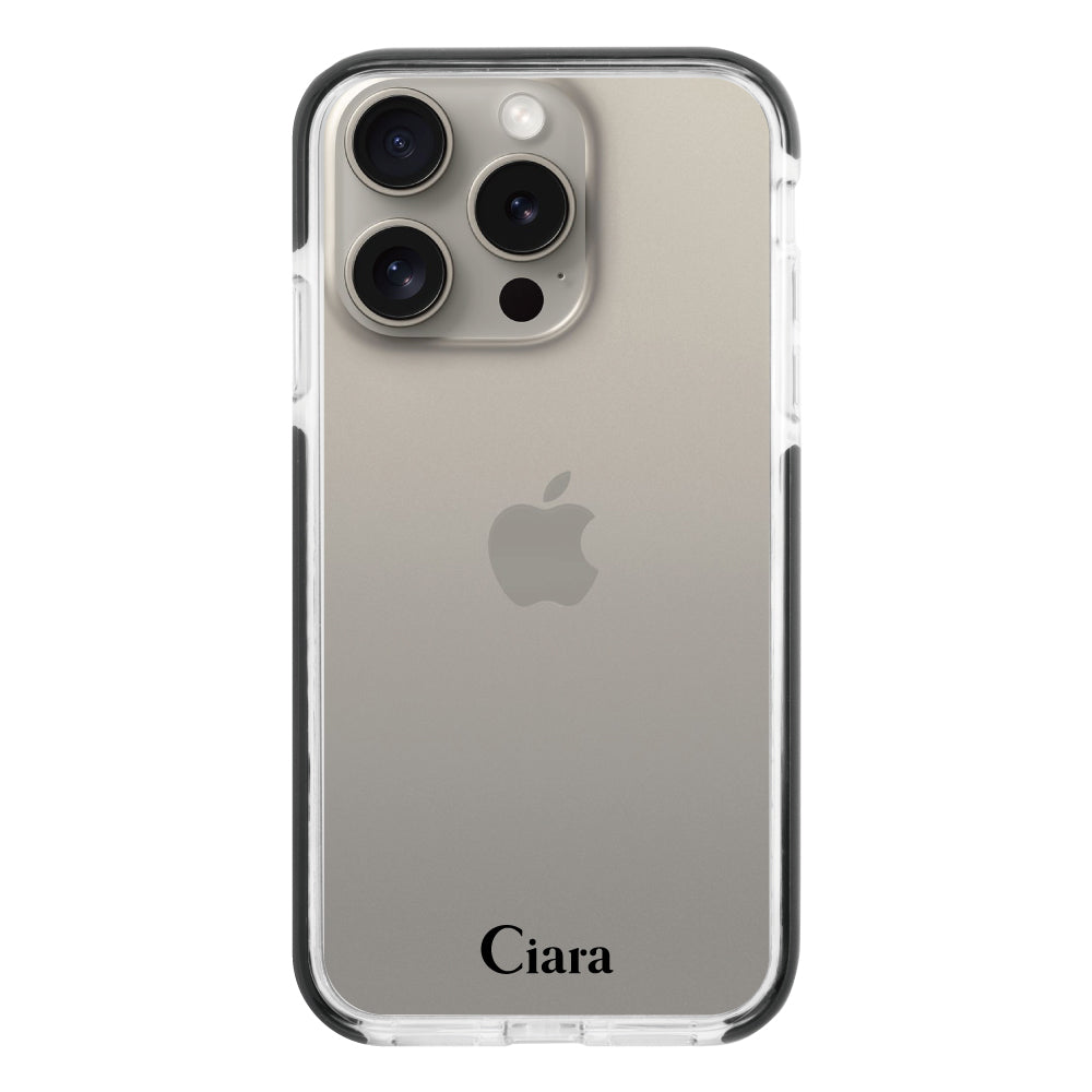 iPhone15Proケース クッションバンパー 耐衝撃クリアケース ロゴ ブラック